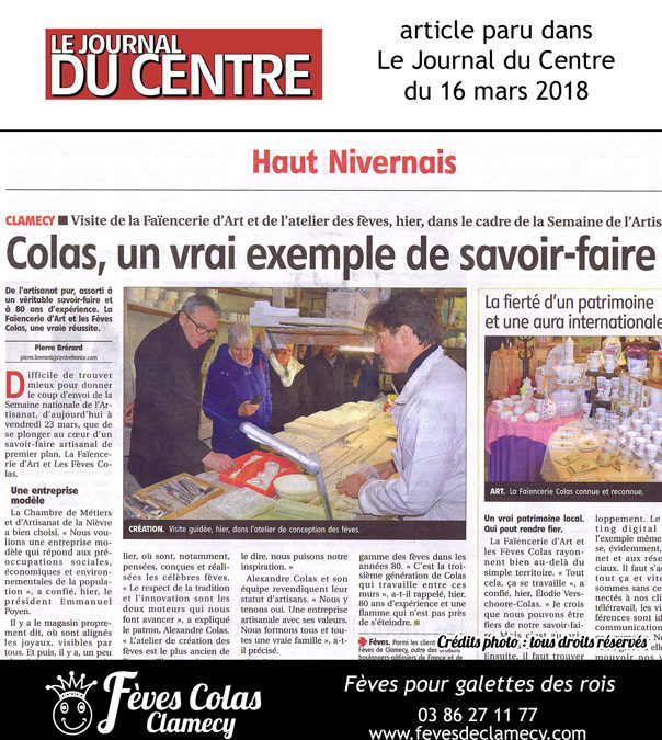 Article du JDC – suite à la participation des Fèves Colas Clamecy à la semaine de l’artisanat